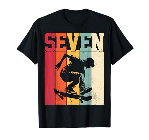 Kids Seven Years Old Skateboard Skateboarding 7th Birthday T-Shirt