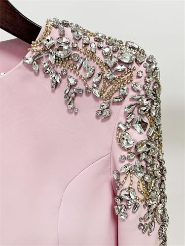 Women's Designer Party Midi Dress Diamonds Beaded Long Sleeved Round Neck Birthday Dresses Elegant Female Clothing4