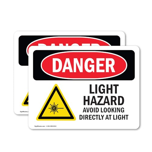 (2 Pack) UV Light Hazard Avoid Looking OSHA Danger Sign 5 Inch X 3.5 Inch Vinyl Label Decal Sticker Weather Resistant, UV Protected for Workplace, Business, and Construction Site, Made in the USA