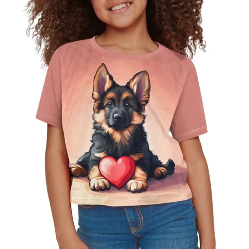 Image of Girls Summer Crop Top Outfits Short Sleeve T Shirts Kids Cute Clothes Tees Blouse