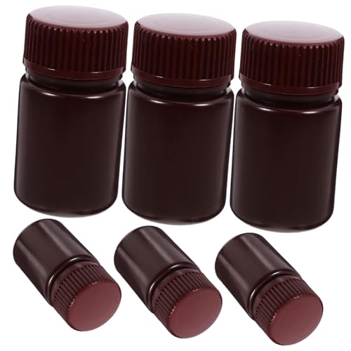 LIGIGWASH Lot De 6 Flacons De Réactifs En Plastique Brun 30 Ml, Bouchon Étanche, Large Ouverture, Résistant Aux Acides Et Bases, Pour Stockage Et Échantillons En Laboratoire Scientifique