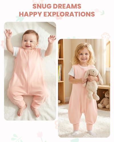 WYTbaby 2-Pack Sleep Sack with Legs,Fold-over Cuffs,0.5 TOG Cotton Wearable Blanket, Walker Sleep Bag,Front Zipper，Pink Deer,4-6 years — view 6