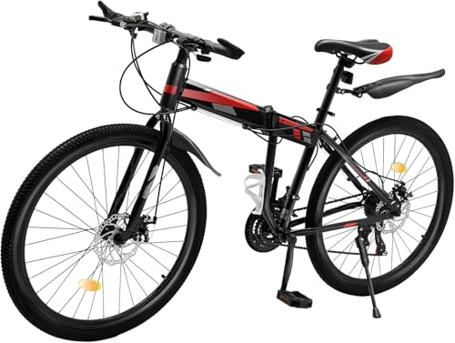 Bicicleta Plegable de 21 velocidades: Marco de Acero Alto en Carbono, sillín Ajustable, absorción de Choque y Sistema de Frenos de Disco