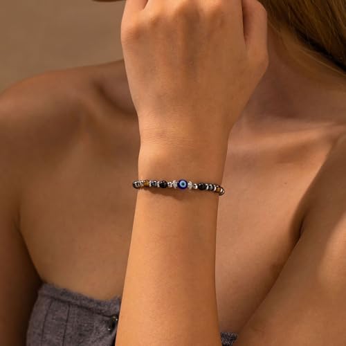 Image of Triple Threat Protection Anxiety Relief Gifts for Women,Natural Healing Crystal Bracelet Evil Eye Jewelry for Her Friends