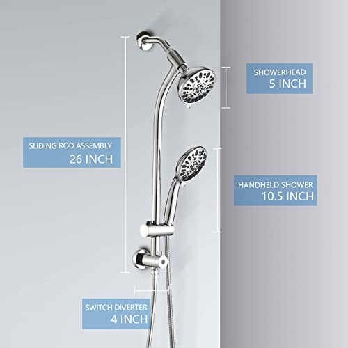 Uclimaa High Pressure 48-Settings Shower Head With Handheld Shower,Drill-Free 3-Way Diverter For Easy Reach,Adjustable Height Slide Bar Dual Shower Head Combo Set - Chrome #TOP7