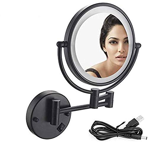 Wall Mount Vanity Mirror Oil Rubbed Bronze, LED Lighted Wall Mount Makeup Mirror with 10x Magnification, Bathroom Magnifying Mirror 8 Inch Double-Sided 360° Swivel Extendable, USB Rechargeable