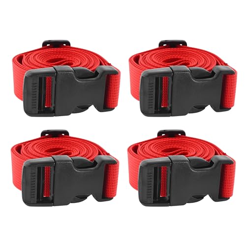 Image of Mandala Crafts 4 PCs Red Adjustable Bag Buckle Straps Belt with 1 Inch Quick Side Release Clips 86 Inch Nylon Webbing - Utility, Packing, Suitcases, Sleeping Bags, Backpacks, Luggage Straps