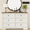 Farmhouse 6 drawers dresser for bedroom wood large dresser with charging station rustic modern chest of drawers closet store organizer for bedroom living room closet hallway antique white  urban country home decor