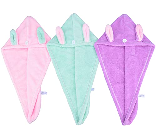 Hopeshine Microfiber Hair Towel Wrap Small Size For Little Girl 3-Pack Super Absorbent Magic Instant Hair Drying Towels For Kids (Pink+Green+Purple 3-Pack) #TOP8