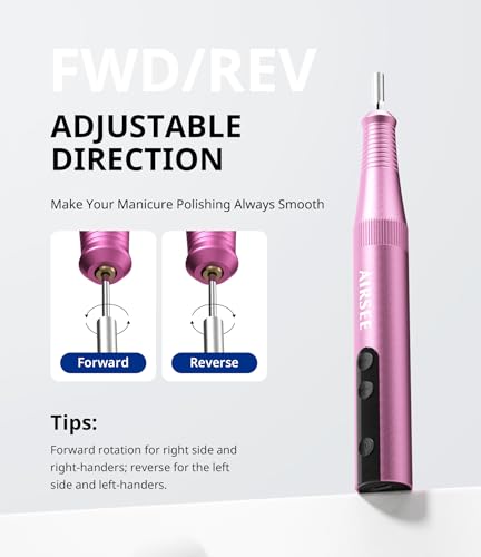 AIRSEE Broca de Unha Elétrica Sem Fio Nh4 Recarregável 25000 Rpm E-File para Manicure Pedicure Remov