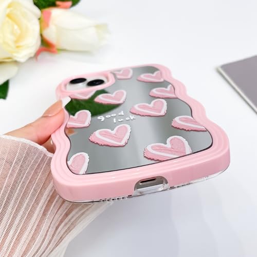 Coque iPhone 14 Plus miroir cœurs avec bords ondulés antichoc