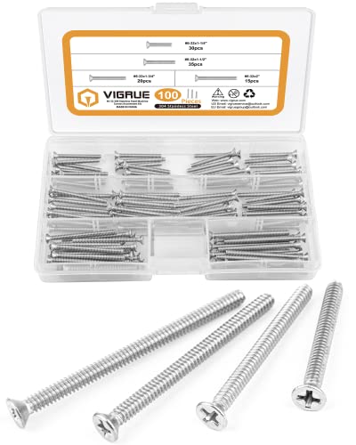 VIGRUE #6-32 1-1/4, 1-1/2,1-3/4,2 Long Outlet Screws Long Electrical Outlet Screws Machine Screws Device Mounting Screws Electrical Outlet Extender for Fix Wonky and Sunken Outlets