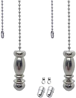 SPTwj 2 Pack Light Pull Chain Blind Pull Cord Stainless Steel Doric Pendant Weight Handle for Bathroom Toilet Light/Ceiling Light Fan Switch with Connectors and Acorn Accessories