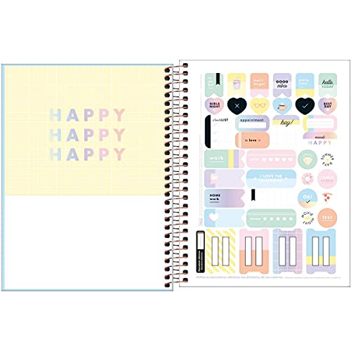 Tilibra - Caderno Capa Plástica Colegial Happy 1 Matéria 80 Folhas, Rosa