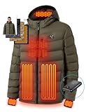 Men's Heated Jacket With 12V Battery Pack-Insulated Lightweight Hooded Hand-Heating Electric Heated Puffer Jacket (US, Alpha, XX-Large, Regular, Regular, green)