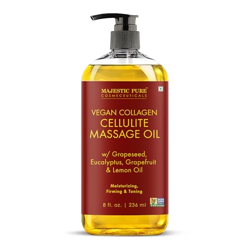 Majestic Pure Firming Body Massage Oil with Collagen – Helps Smooth The Appearance of Cellulite & Improve Skin Texture – Refreshing Aromatherapy Body Oil for Legs & Full Body – 8 Fl Oz