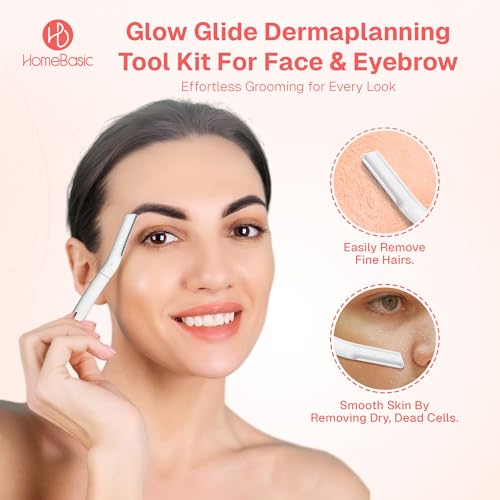Image of HOMEBASIC Reusable Face Razors with Eyebrow Trimmer Scissor| Painless Hair Remover Kit for Men & Women's Eyebrows, Forehead, Upper Lips, Chin, Peach Fuzz, Sideburns| Dermaplaning Tools (Pack of 4)