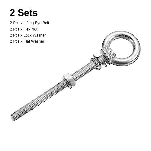 Image of uxcell Lifting Eye Bolt, 2 Sets M4x50mm Eye Bolt with Nut Washer 304 Stainless Steel Shoulder Lifting Ring Eye Bolt for Hanging Item