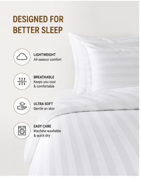 Image of 280 TC Luxurious Glace Cotton Duvet Cover /Comforter Cover /Rajai Cover /Blanket Cover /Quilt Cover King Size 90 inchX100 inch Inches - (White Striped)