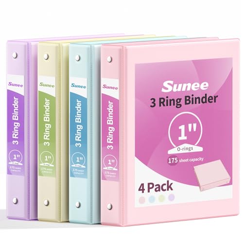 SUNEE 3 Ring Binder 1 Inch 4 Pack, Clear View 1