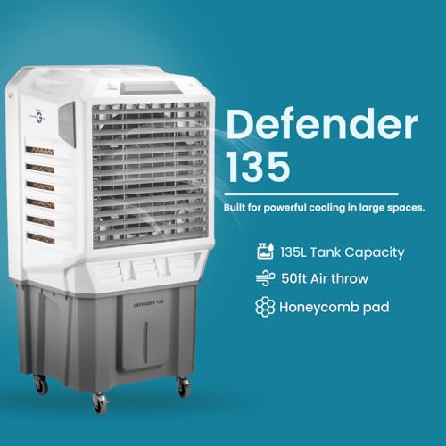 Image of DEFENDER 135L Desert Air Cooler for Room & Hall- 1 Year Warranty | Heavy-Duty Cooling with Ice Chamber | Powerful Air Throw with Honeycomb Cooling Pads | Durable ABS Body for Home, Bedroom