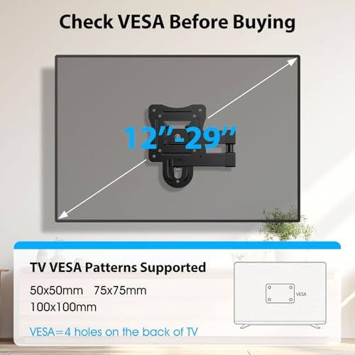 GLWIXY Full Motion TV Wall Mount for Most 12-29 Inch Flat Curved TV&Computer up to 22lbs,Sturdy TV Wall Bracket with Tilt Swivel Extension, Max VESA 100x100mm 17 19 21 23 27 Articulating Monitor Mount - 5