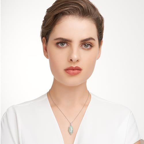 MORGAN & PAIGE .925 Sterling Silver Rhodium Plated Genuine Green Jade Necklace or Jade Earrings for Women - Wire-Wrapped Marquise Cut with Diamond Accents, Hypoallergenic Silver Jewelry Elegant Gifts2