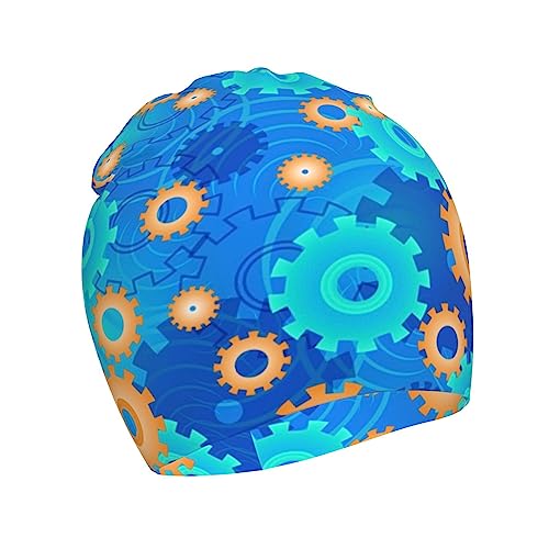 Cool Steampunk Gears Pattern Kids Beanie Hats Warm Knit Beanie Cap Skull Caps Gifts Decor for Boys Girls White