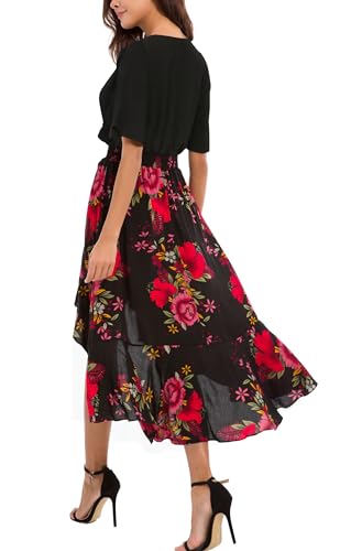 Image of Kormei Womens Short Sleeve Floral Maxi Dress High Low V-Neck Flowy Party Long Dresses