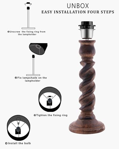 Image of Homesake Classic Twister Wooden Table Lamp with Shade | Handcrafted Bedside Lamp, E27 Holder| Bulb Included |Warm Light Night Lamp, Bedroom, Living Room, Study & Home Decor, KD Off-White Drum