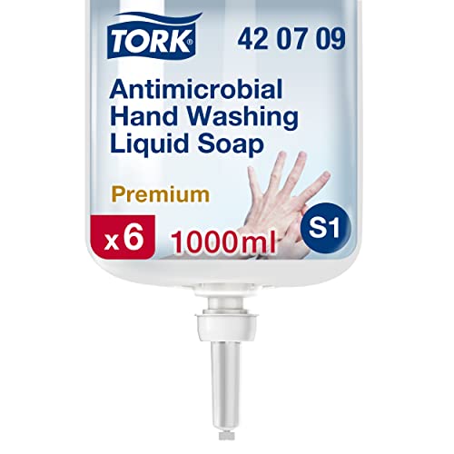 Tork Antimicrobial Liquid Soap for Hand Decontamination S1, Dermatologically Tested, 6 × 1000 ml, 420709