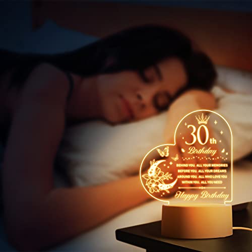 Vetbuosa 30th Birthday Gifts for Women Men - Heart Shape Acrylic Night Light - 30th Birthday Gift for Sister, Friend, Girlfriend, Husband, Wife - Image 6