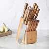 Martha Stewart Austenwood 15-Piece Knife Block Set, German Stainless Steel Kitchen Knives with Forged Italian Olive Wood Handle