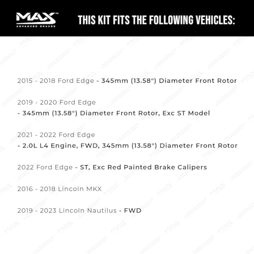 Image of MAX Advanced Brakes - Front Brake Kit For 2015-2022 Ford Edge (13.58 inch Dia Front Rotors), 2019-2023 Lincoln Nautilus, Lincoln MKX| Carbon Ceramic Brake and Rotor Kit| Coated Cross-Drilled Brake Rotors