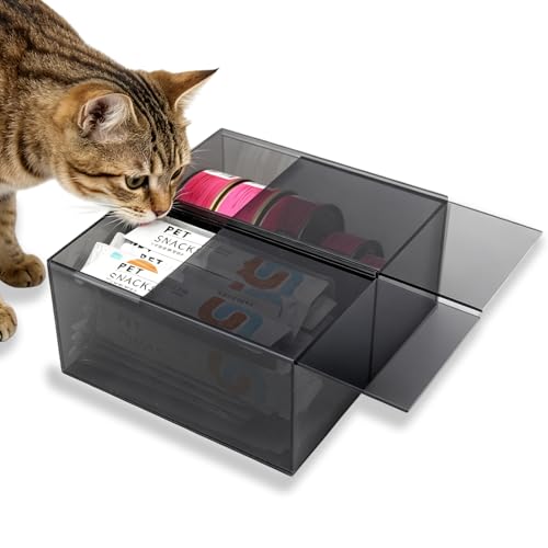 SEGIIFO 【UPGRADED】 2 Pack Acrylic Cat Treat Container, Black Dustproof Cat Food Can Organizer, Lickable Cat Treats Organizer, Pet Treat Container Cat Treats Jar for Kitchen Cabinet Pantry Shelf by SEGIIFO - Used condition - US$9.11
