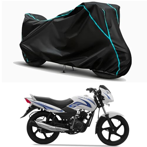 Image of Waterproof Bike Body Cover Compatible for | TVS Sport | Taffeta Fabric, Sky Piping Design, Bottom Elastic Fit | Dustproof, Sun UV & Rain Protection for All Weather.