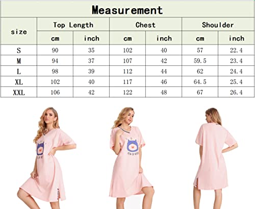 Ft Fenteng Women's Sleepwear Nightgown Cotton Loose Comfy Pajama Novelty Sleepshirts Short Sleeve Nightdress(Xl, Pink) #TOP1