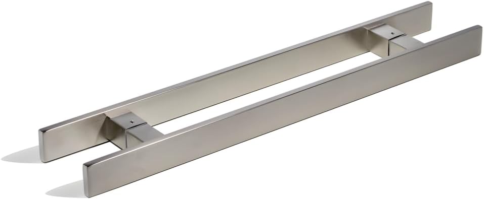 12 Inches Push Pull Door Handle Brushed Nickel Satin Finish, Modern Glass Door Handles Stainless Steel Pulls for Commercial Front Doors Home Office Barn Entrance Doors, Rectangular Flat Shaped Bar
