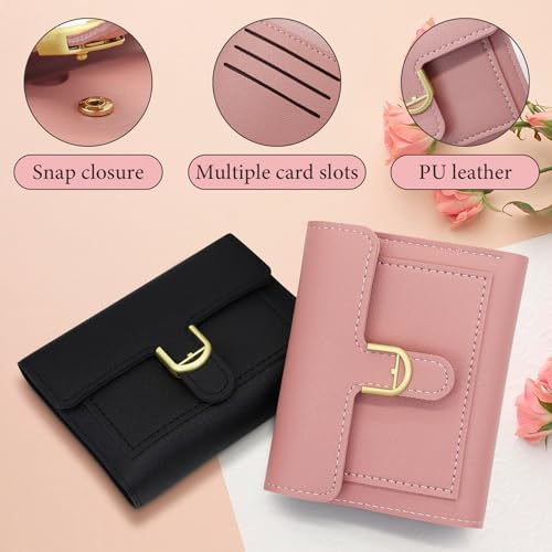 Ladies Wallet, Small Womens Wallet with 4 Card Slots and ID Window, Multi Card Slot Bifold Wallet Women with Metal Snap Closure, Portable Small Ladies Wallet Credit Card Holder (Pink)3