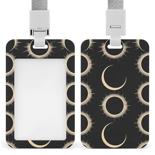Image of Magnificent Solar Eclipse Pattern Hard Badge Holder with Lanyard Heavy Duty Sliding ID Card Name Tag Holders for Office Key Cards