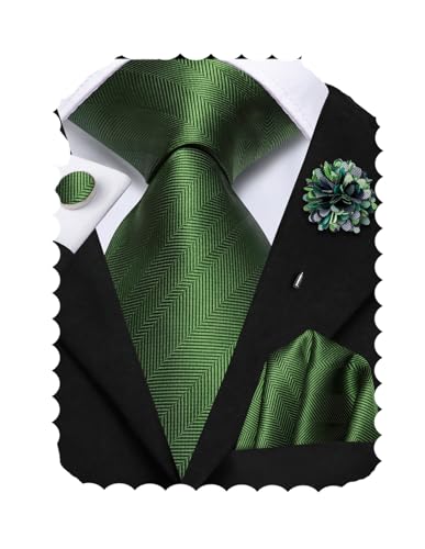 Image of Hi-Tie Men's Tie Lapel Pin Set Pocket Square Cufflinks Formal Woven Silk Tie Sets Wedding Party