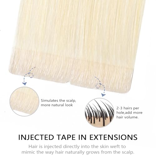 Image of COOKAYU Invisible Tape in Human Hair Extensions, Injected Tape in Hair Platinum Blonde 45g 20pcs 20Inch Seamless Extensions Straight Invisi Edge Tape ins