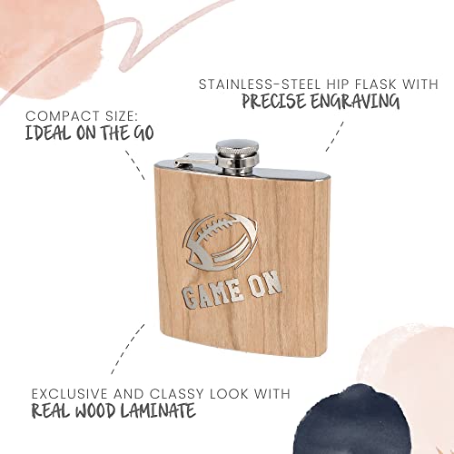 Spruchreif | Engraved Stainless-Steel Hip Flask | Wooden Flask | Alcohol Flask | Drinking Flask | Gift For Football Fans | Men Cave | Game On #TOP5