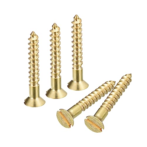 uxcell Brass Wood Screws, 50Pcs M3 x 16mm Slotted Drive Flat Head Self Tapping Screw Countersunk for Woodworking Furniture