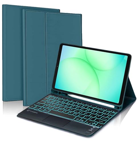 ProElite TouchPad Keyboard case for Samsung Galaxy Tab A11 8.7 inch/ A9 8.7 inch with S Pen Holder, Magnetic Detachable Wireless Bluetooth TouchPad Keyboard Built-in 7-Colors Backlit, Dark Green