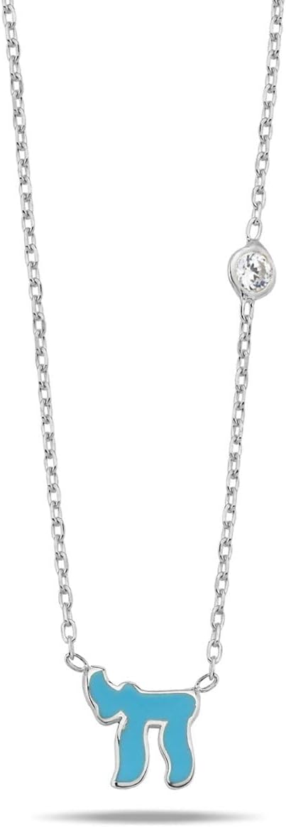 Alef Bet by Paula Enamel Chai Necklace Sterling Silver 925 Hebrew Symbol of Life CZ Jewish Jewelry for Women Bat Mitzvah Hanukkah Birthday Gift
