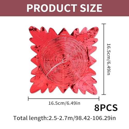 8 Pcs Christmas Ceiling Decorations Indoor,Hanging Foil Garland Xmas Tree Garlands Holiday Party Supplies,House Roof Decoration Accessories Bars Swirl Festive Streamers,for Outdoor Decor (Red)