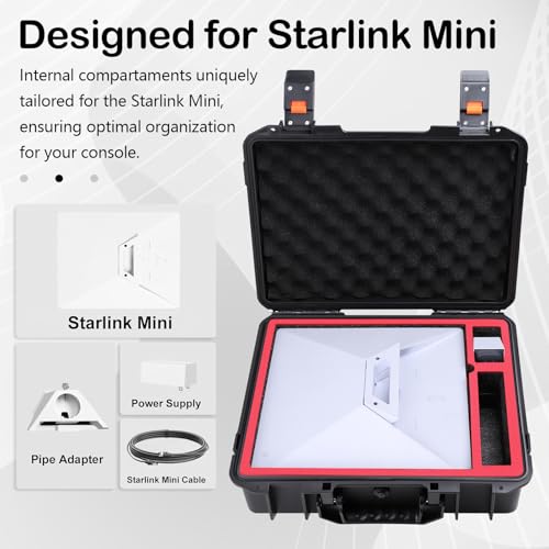 Hardcase Tasche für Starlink, Wasserdichter Stoßfeste Hartschalenkoffer für Starlink Mini Set IP67 Wasserdicht Reiseetui Hartschalen-Aufbewahrungsbox für Ständer Rohradapter Netzteil Kabel