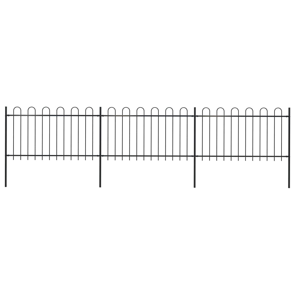 vidaXL Garden Fence with Hoop Top Steel 504x100 cm Black