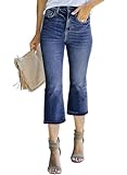 Sidefeel Women's Capri Jeans Bell Bottom Summer Zimbaplatinum Denim Cropped Flare Pants Bluing Size 8